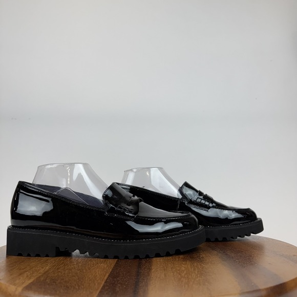 Paul Green Shoes - New Womens Paul Green Reen Black Patent Leather Rhinestone‎ Penny Loafers Size 9